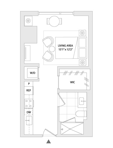 Floor plan for studio, 1 bath, 451 sqft